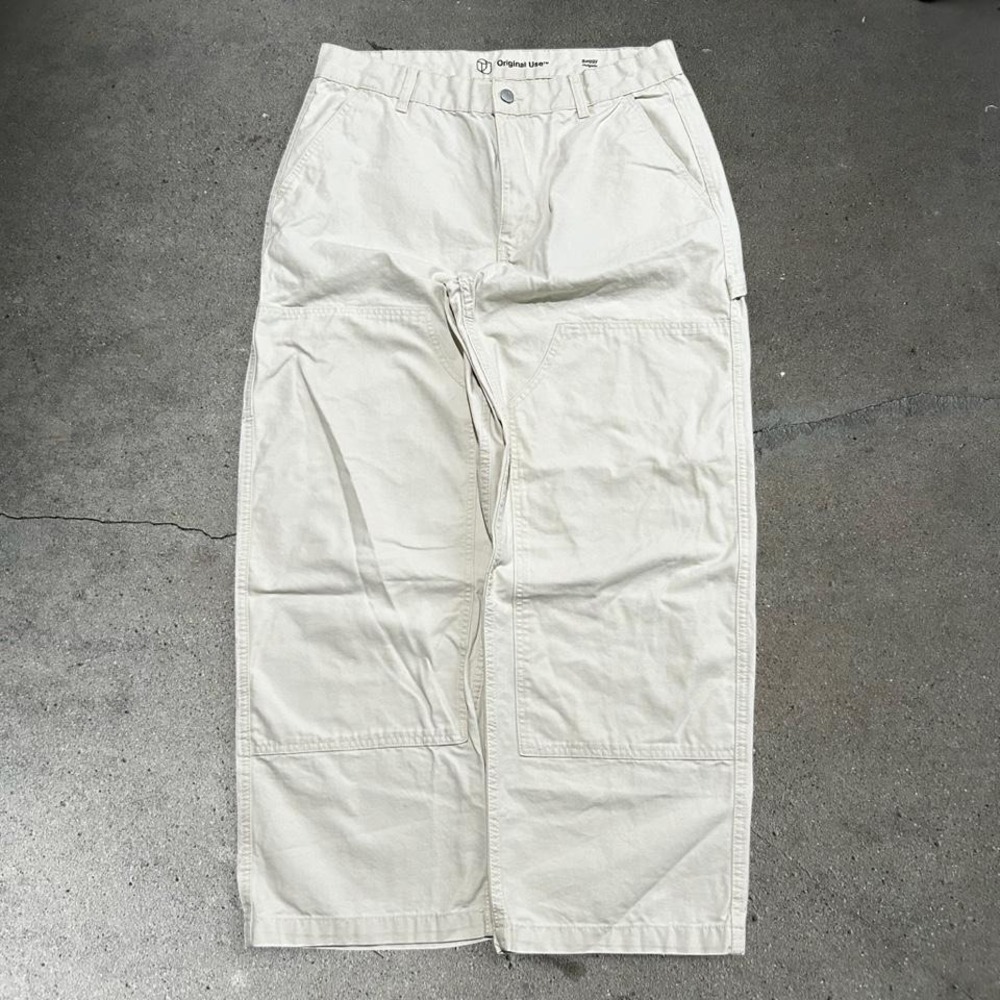 Men's cream white baggy wide leg double knee skater pants Size 34x32